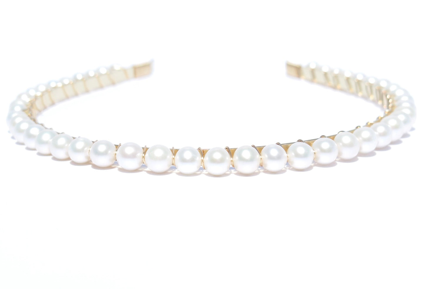 This pearl jewelry is a work of art and each pearl is hand-picked and matched in Guelph, Ontario, Canada. This gorgeous pearl headband is an ideal gift and handmade with 100% cultured freshwater pearls, gold-finish metal and wire which will make it last longer than the glue one. Pearl Size: 7.5-8.5mm, Weight:45.8g.