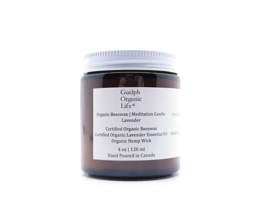 Natural is ambiguous. 100% USDA Certified Organic Yellow Beeswax, Certified Organic Lavender Essential Oil, Organic Hemp Candlewick. No fragrance and lightly scented with certified organic lavender essential oil. Ideal gift, best for holidays and dinners. Glass jar. 120 ml. Hand Poured in Canada.